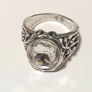 Clear Oval Filigree Silver Plated Brass Men's Rings